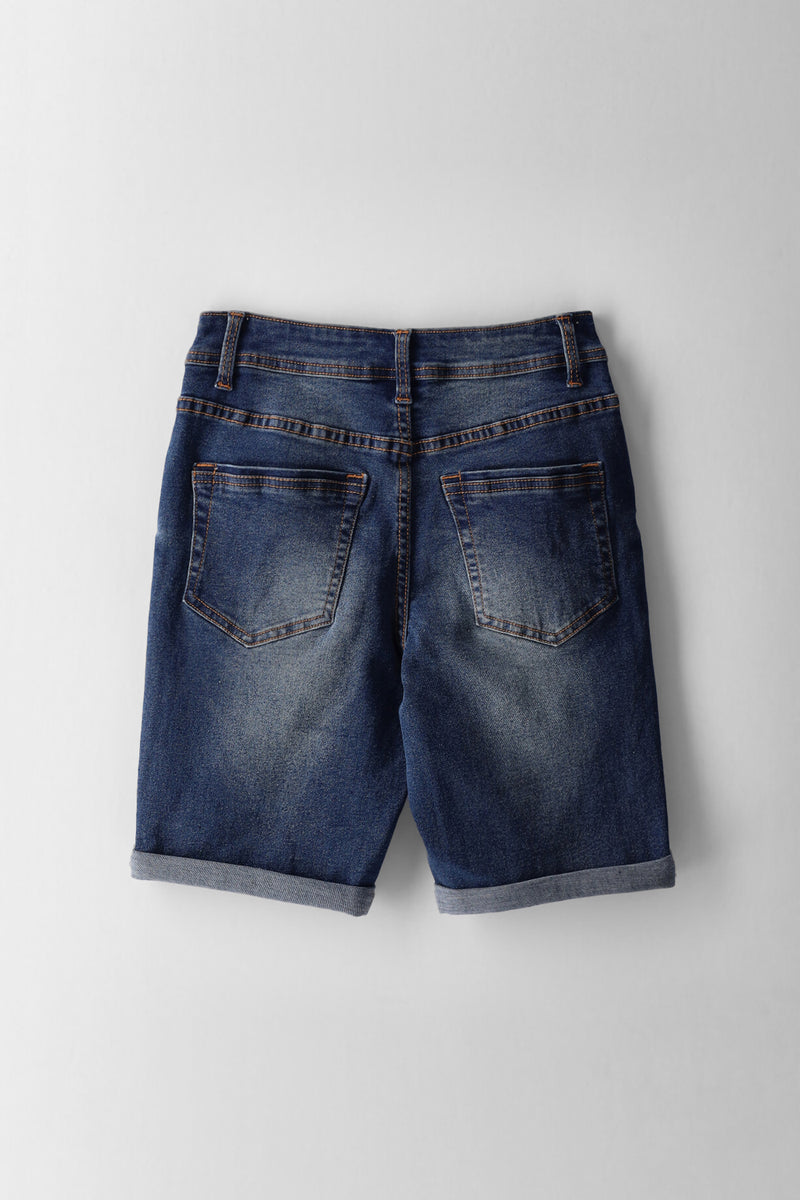 Boys Abraised Denim Short - Dark Blue