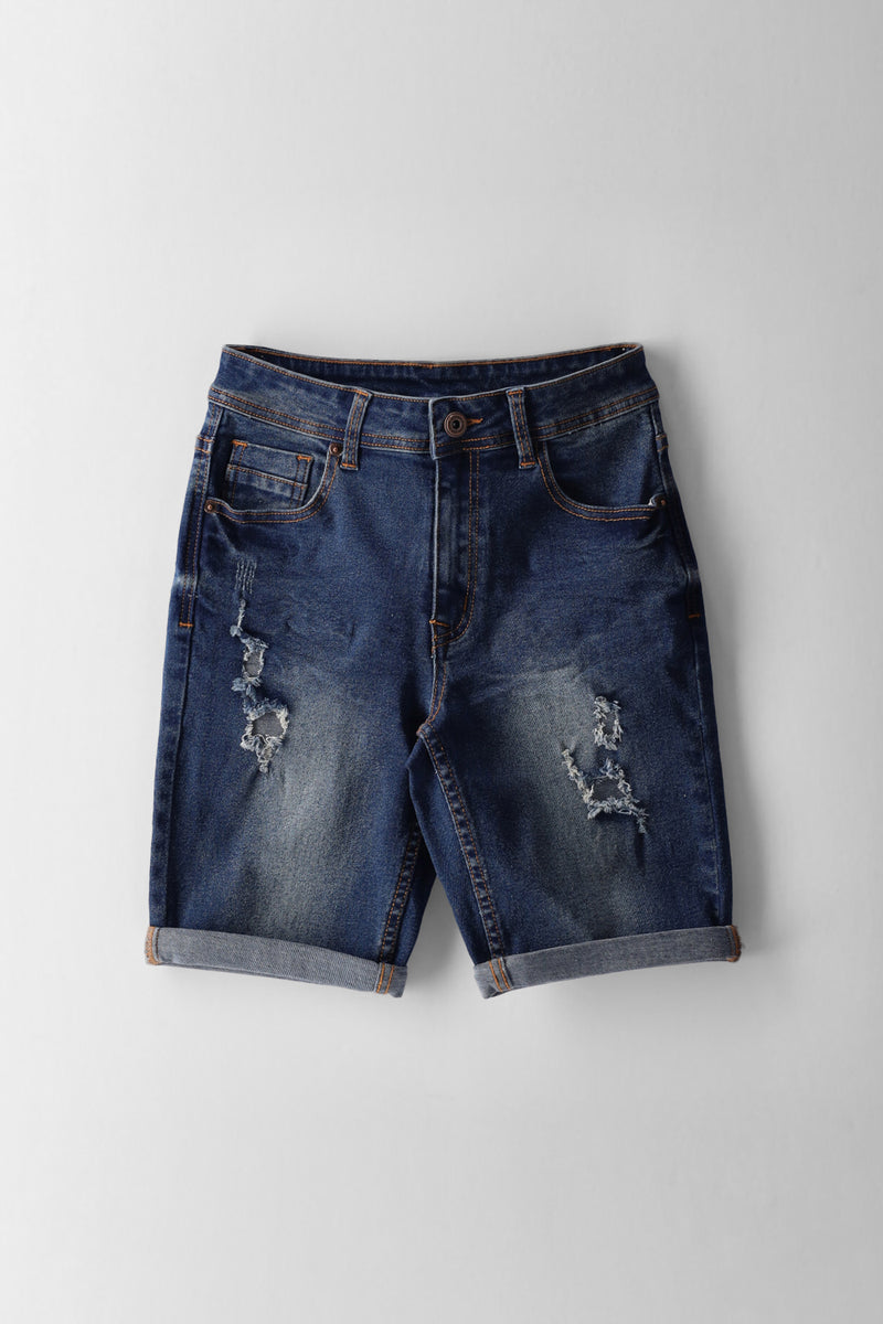 Boys Abraised Denim Short - Dark Blue