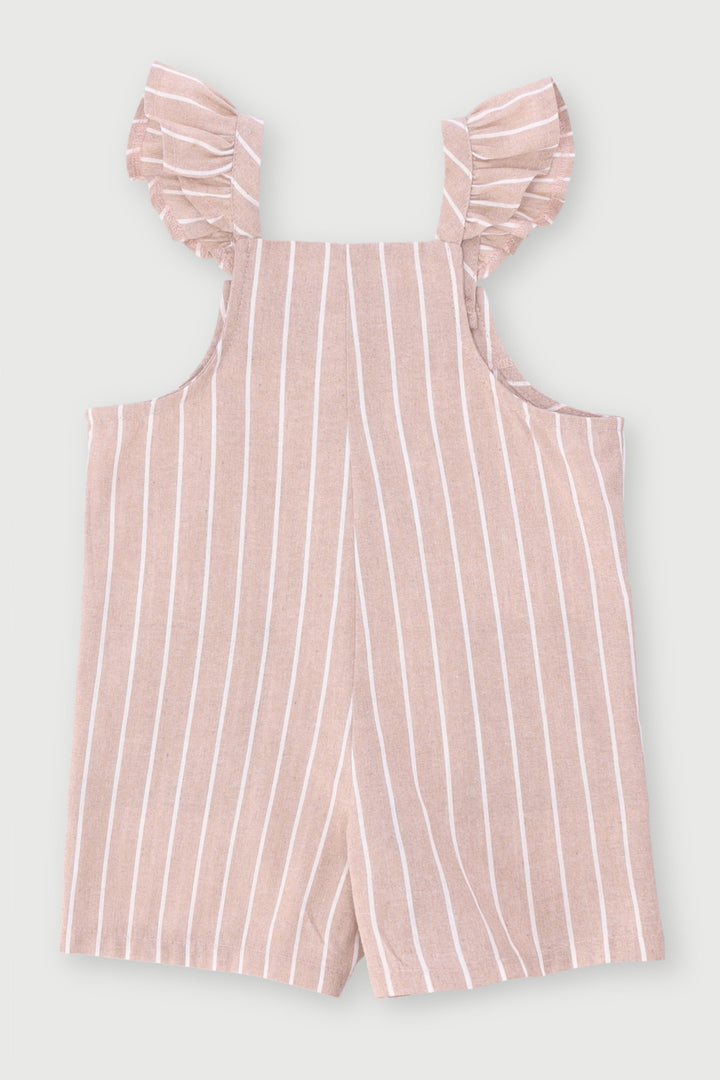 Pre-Girls Linen Stripe Jumpsuit - Stone/White