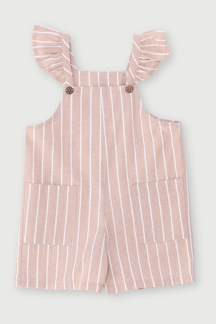 Pre-Girls Linen Stripe Jumpsuit - Stone/White