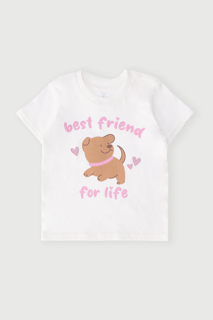 Baby Girls Doggy Print Tee - Cream