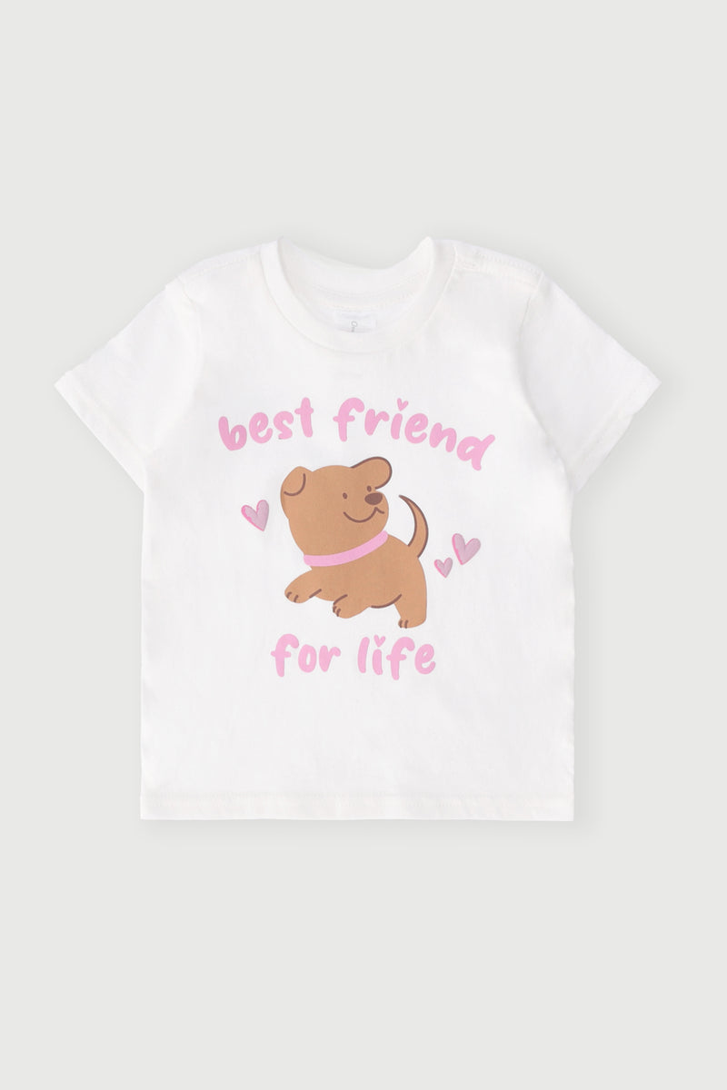 Baby Girls Doggy Print Tee - Cream