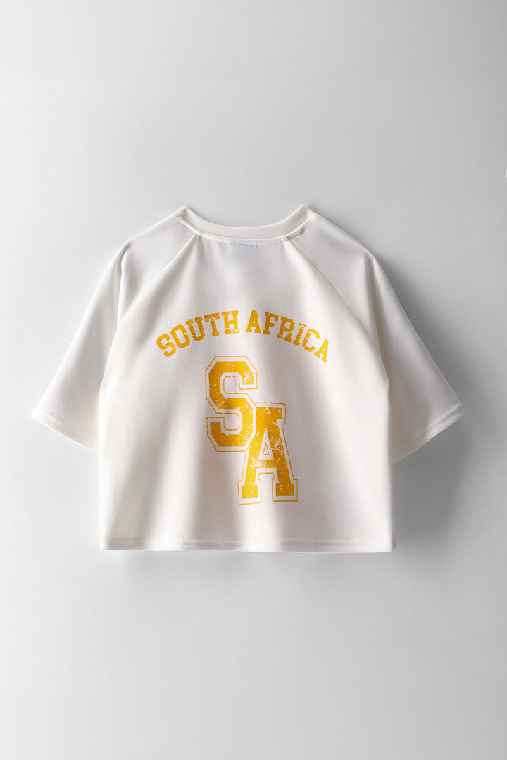 Girls Green & Gold Supporters Tee - Cream