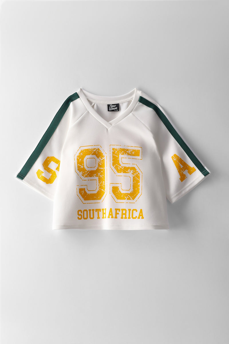 Girls Green & Gold Supporters Tee - Cream