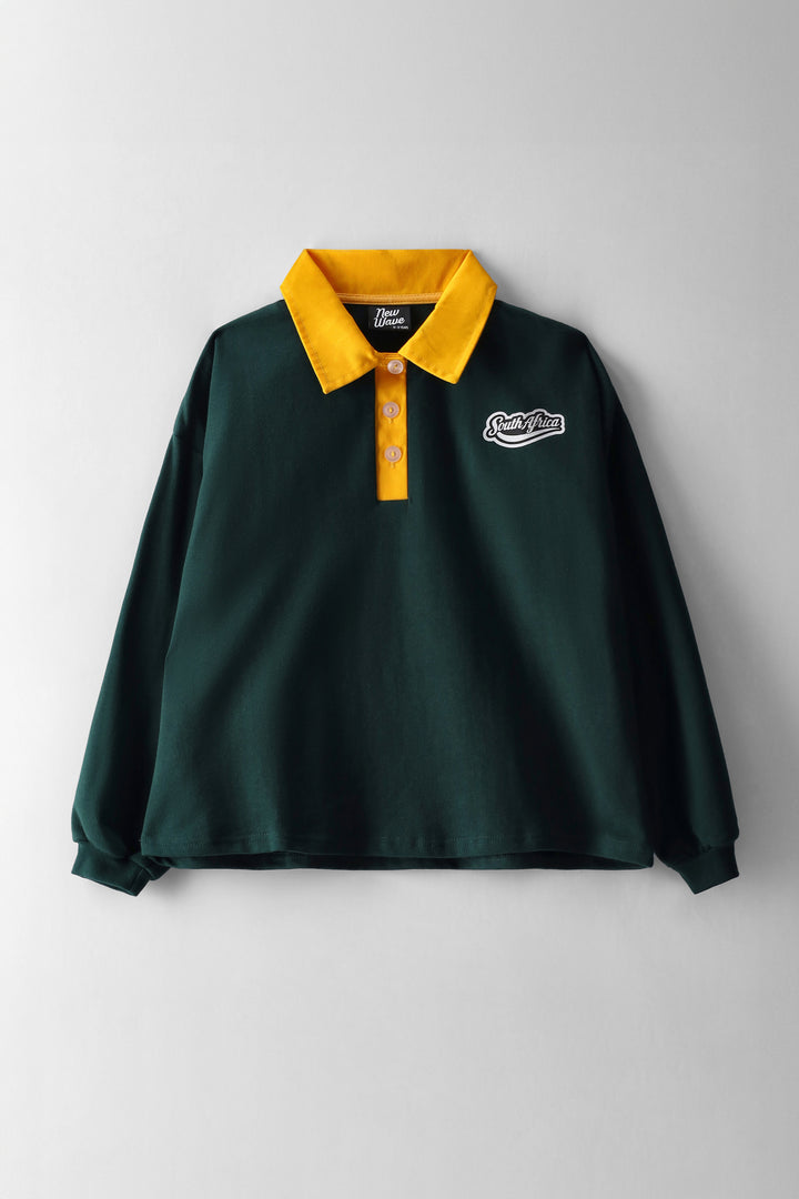 Girls Long Sleeve Green & Gold Supporters Jersey - Green