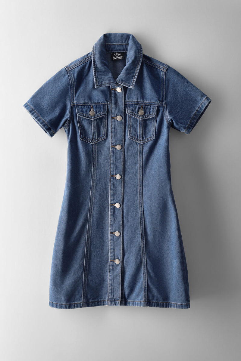 Girls Denim Dress - Mid Blue