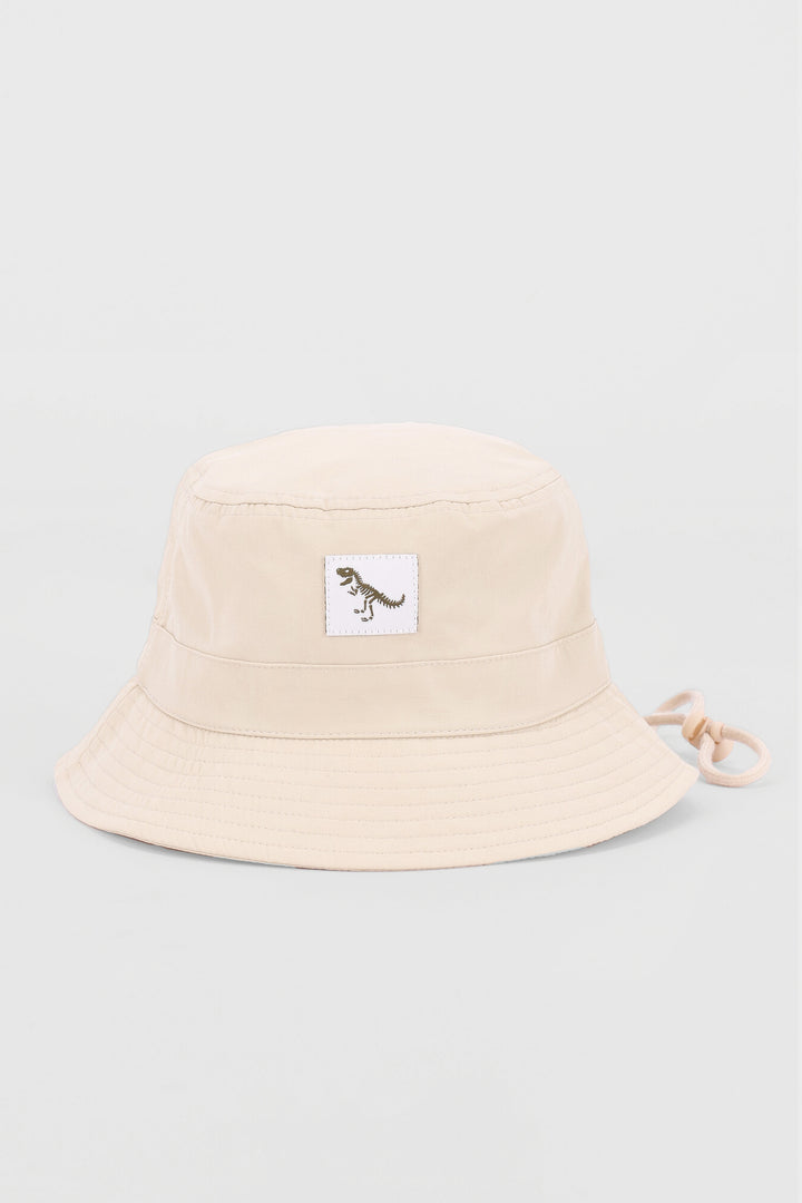 Pre-Boys Dino Wide Brim Bucket Hat - Stone