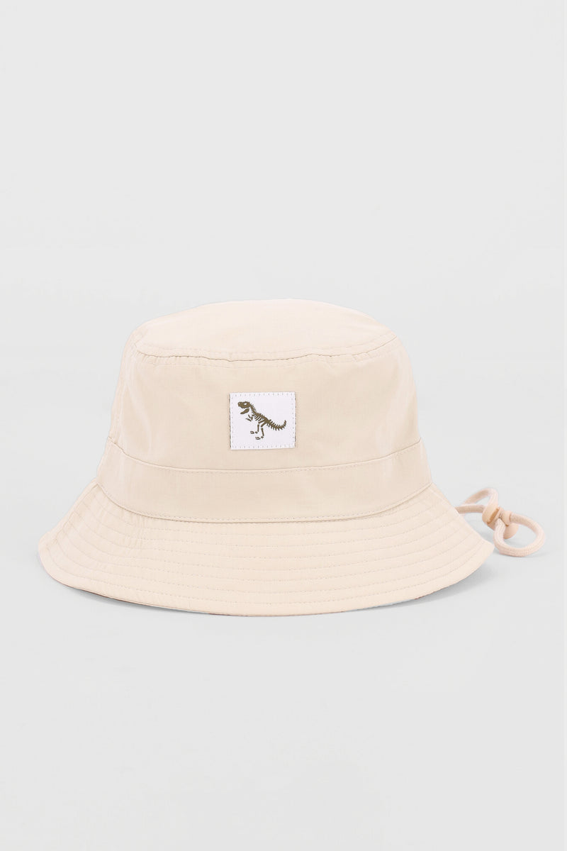 Pre-Boys Dino Wide Brim Bucket Hat - Stone