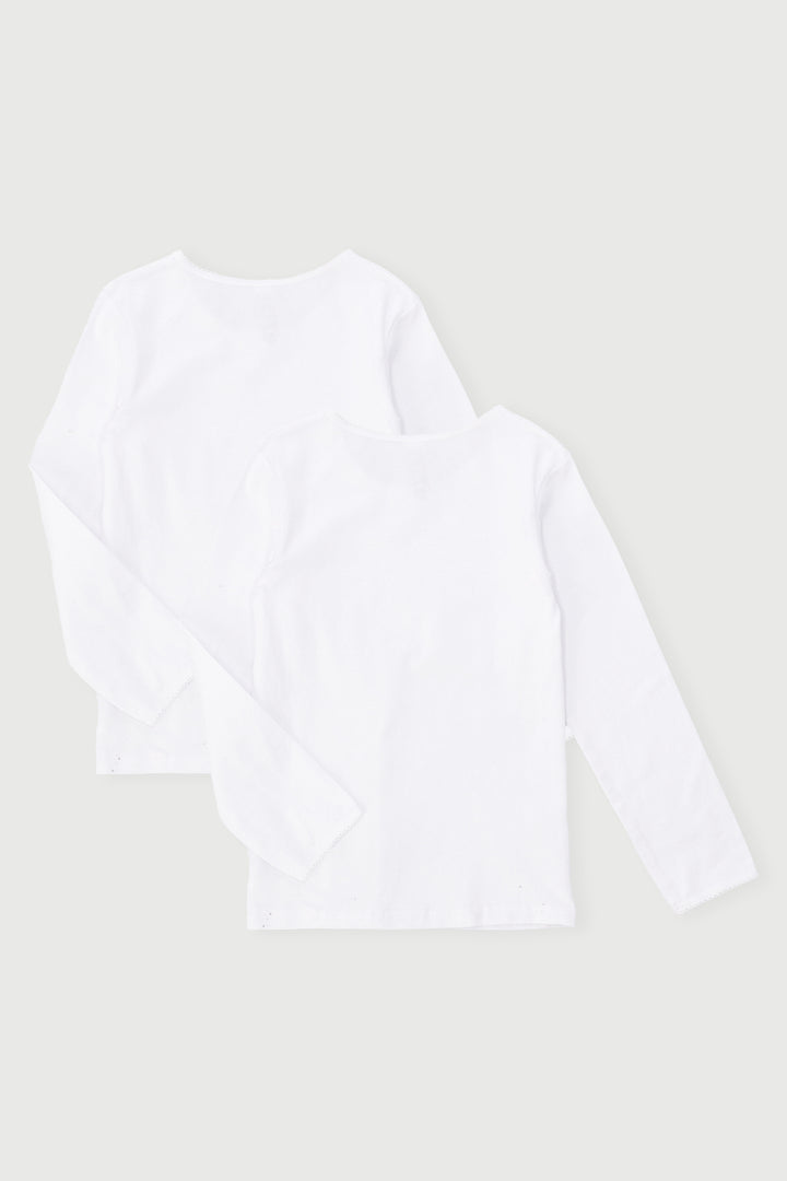 Pre-Girls 2 Pack Long Sleeve Plain Lycra Vest - White
