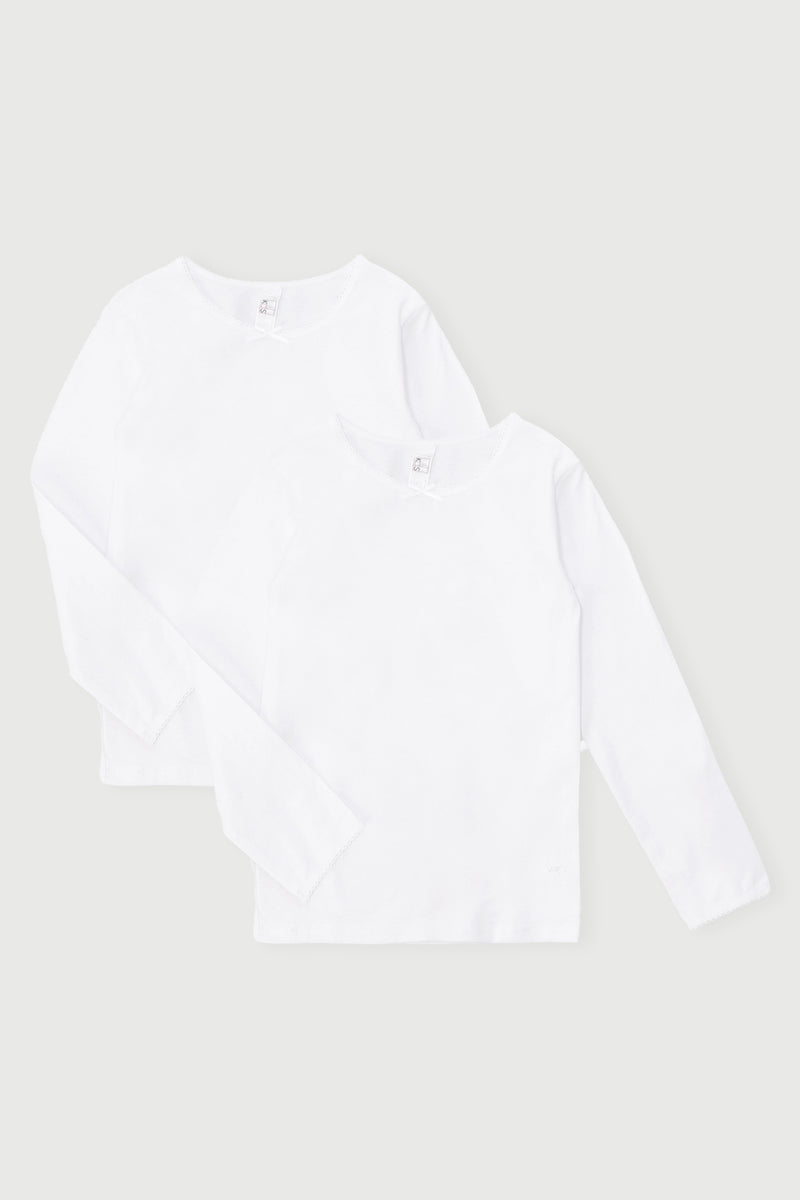 Pre-Girls 2 Pack Long Sleeve Plain Lycra Vest - White