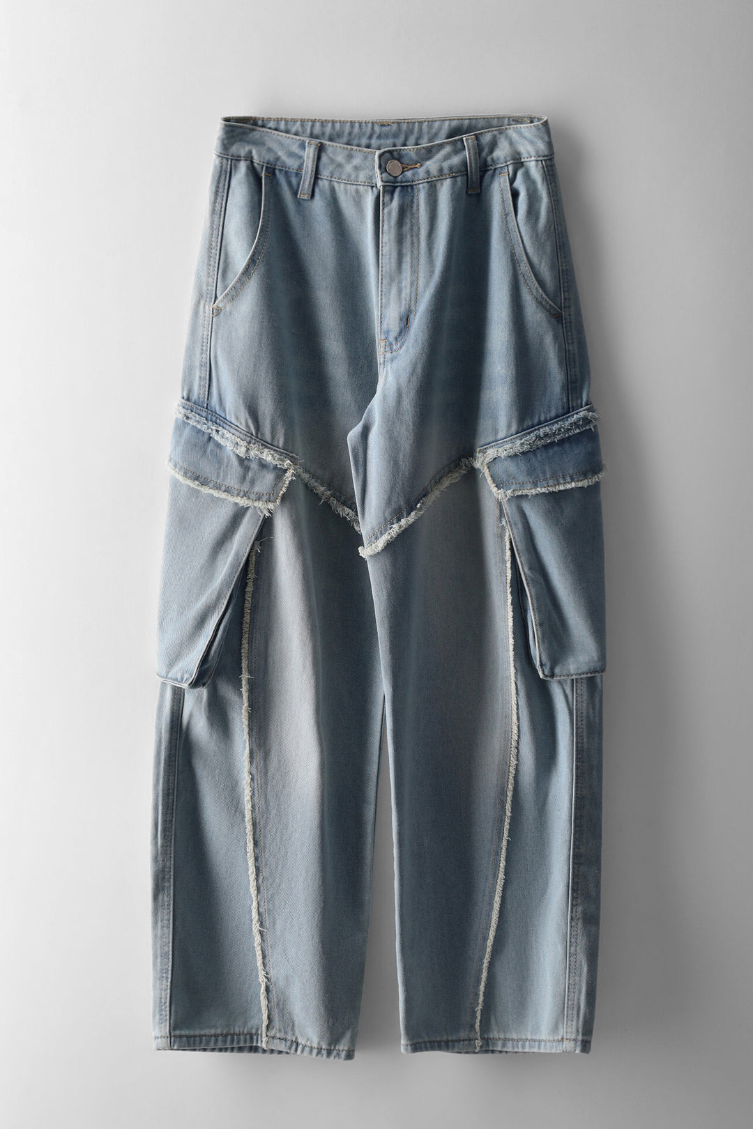 Girls Raw Edge Cargo Denims - Light Blue