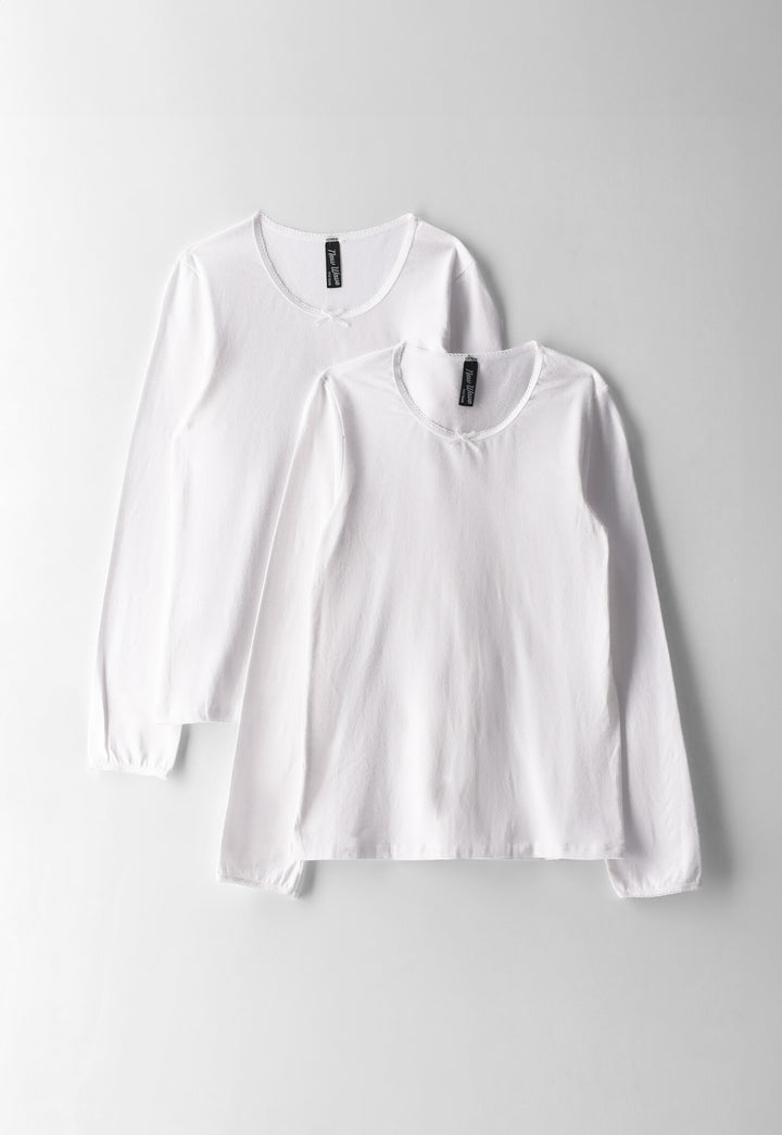 Girls 2 Pack Lycra Long Sleeve Vest - White
