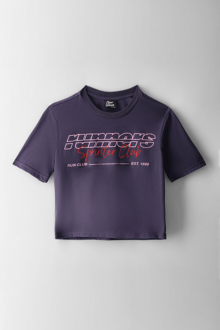 Girls Boxy Running Club Tee - Dark Purple