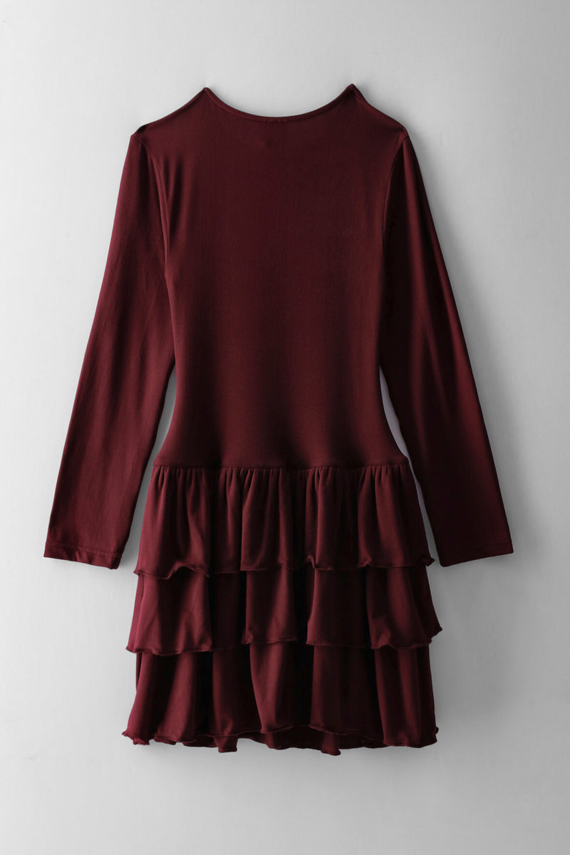 Girls Long Sleeve Rara Dress - Burgundy