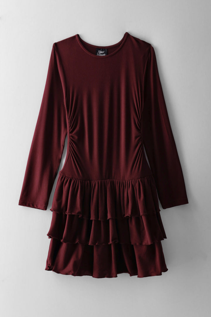 Girls Long Sleeve Rara Dress - Burgundy