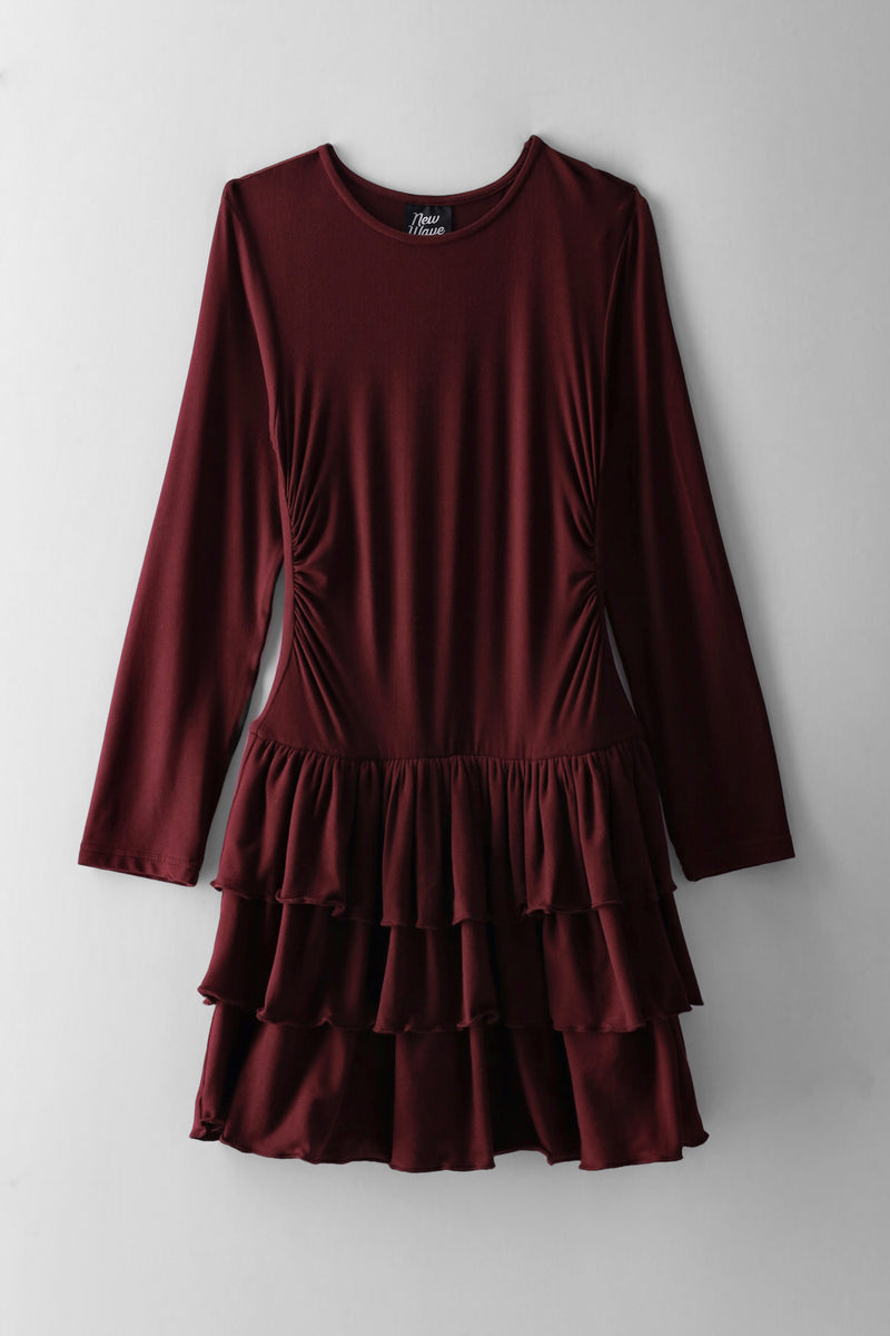 Girls Long Sleeve Rara Dress - Burgundy