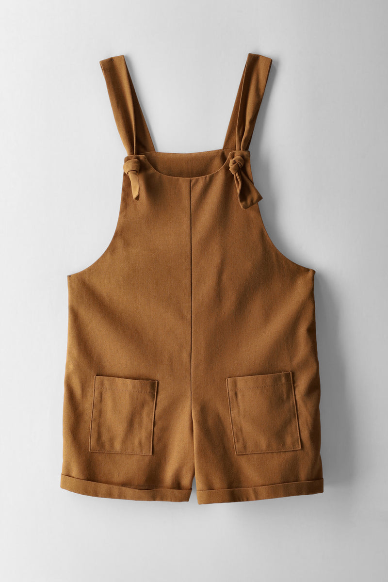 Girls Tie Detail Linen Jumpsuit - Tobacco