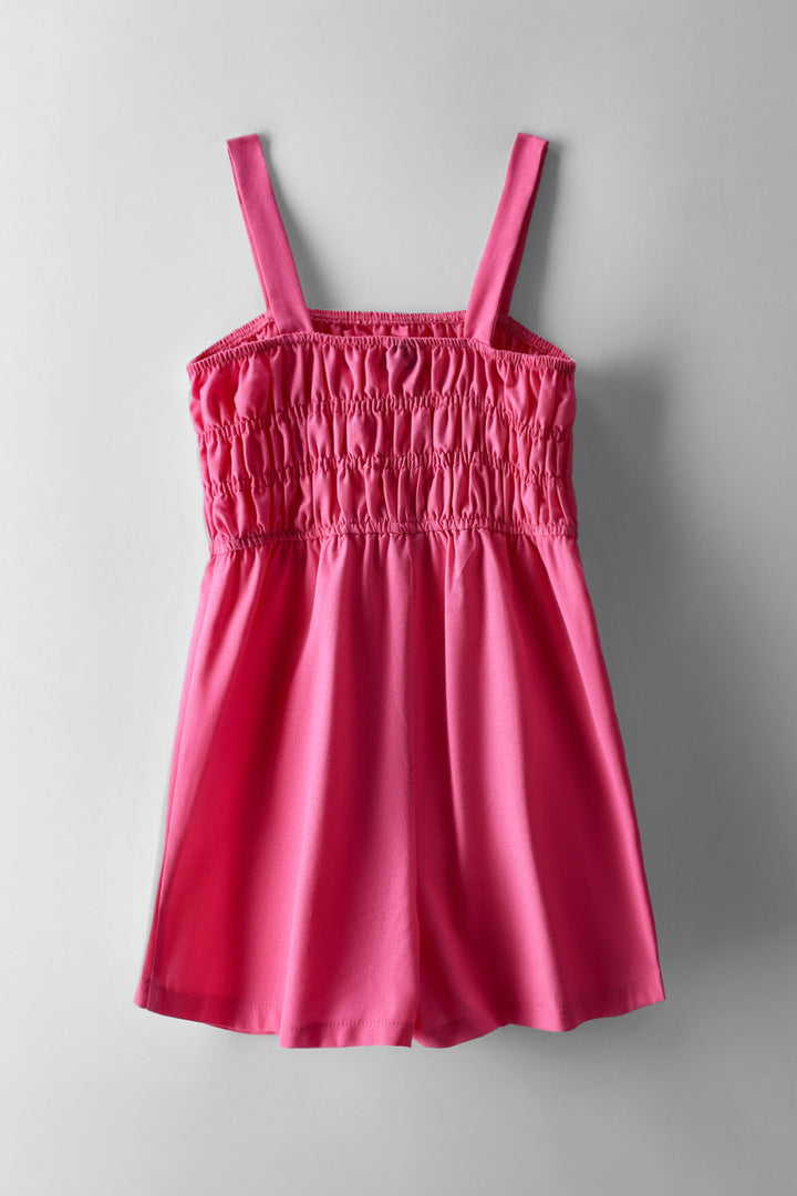 Girls Tie Detail Linen Jumpsuit - Pink