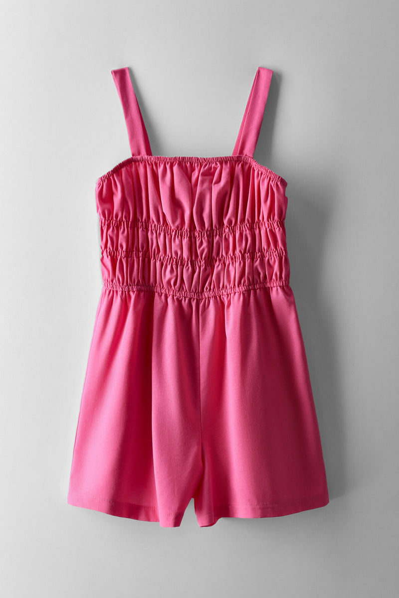 Girls Tie Detail Linen Jumpsuit - Pink