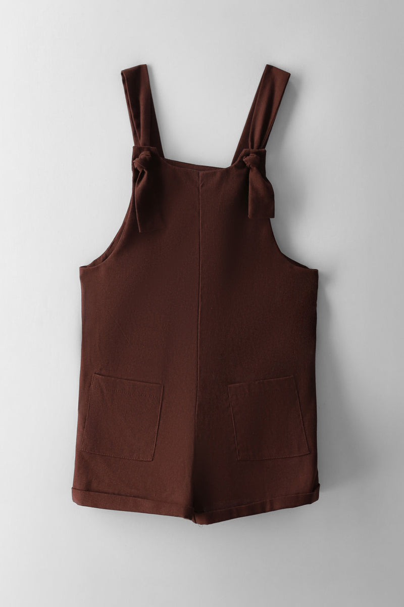 Girls Tie Detail Linen Jumpsuit - Brown