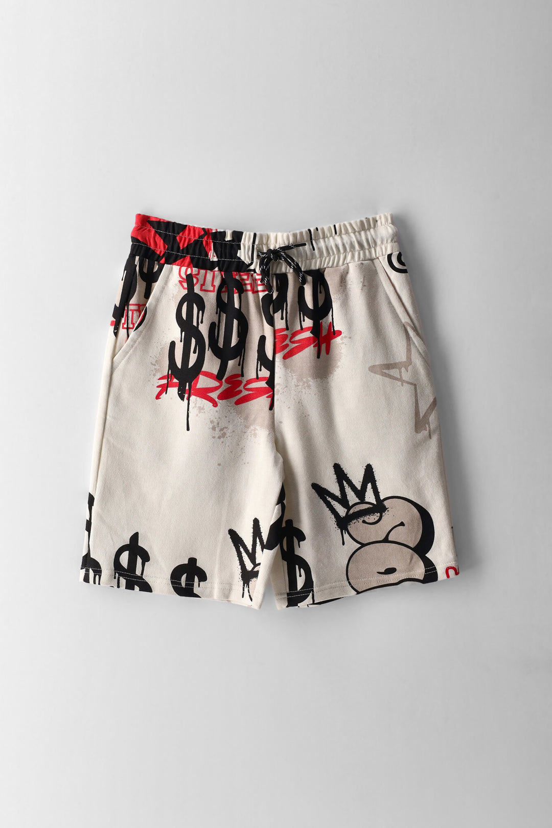 Boys Grafitti Print Fleece Short - Ecru