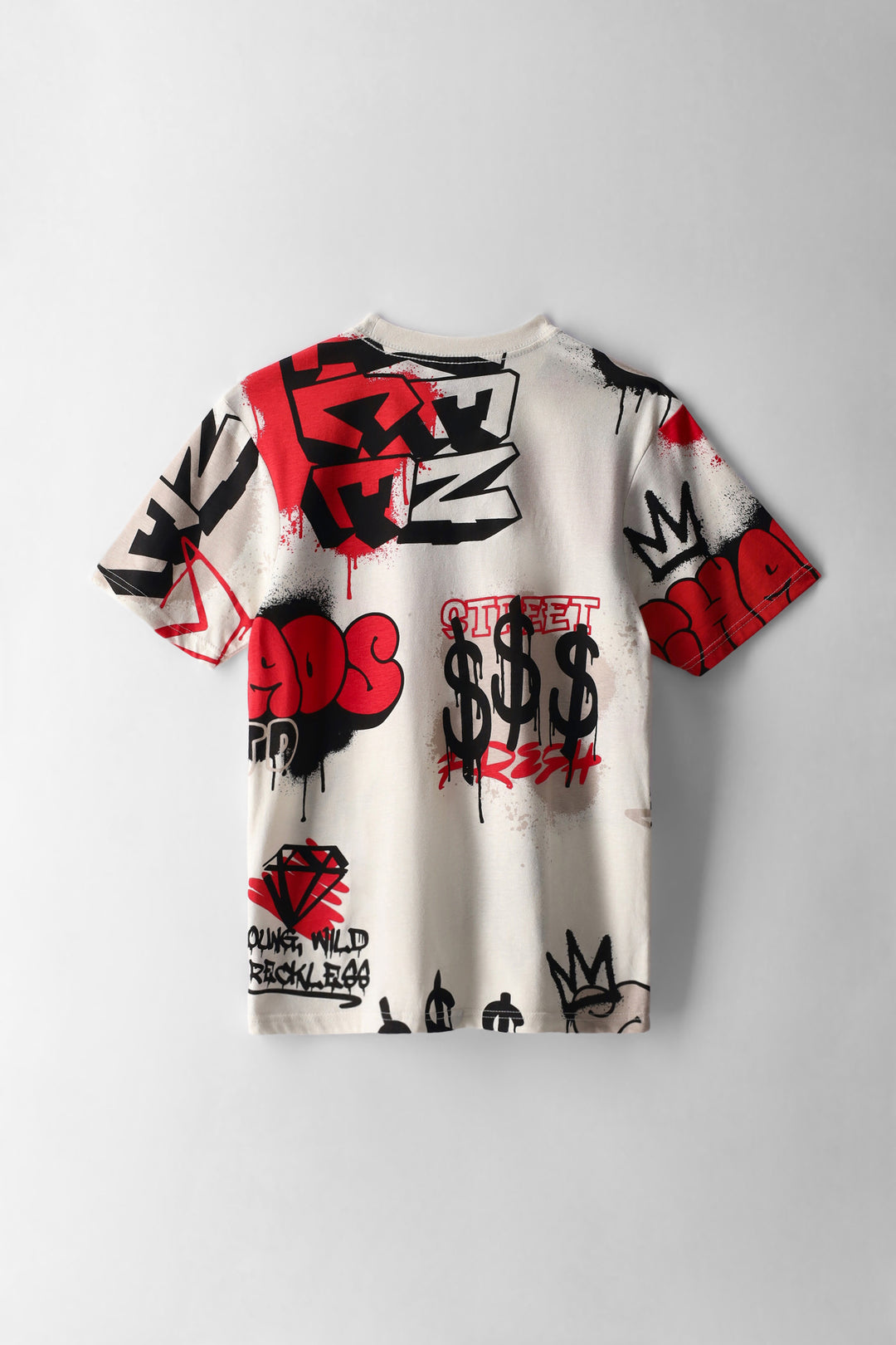 Boys Grafitti Print Fleece T-Shirt - Ecru