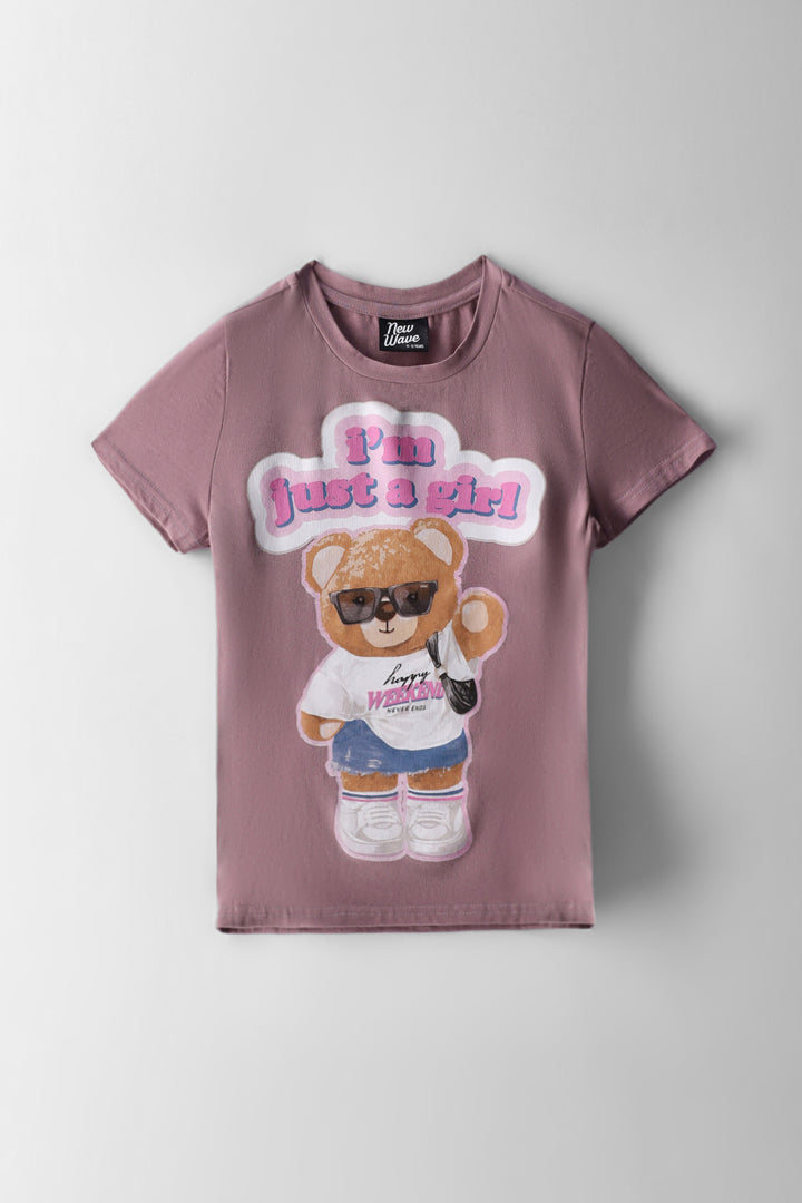 Girls Im Just A Girl Fitted Teddy  Tee - Purple