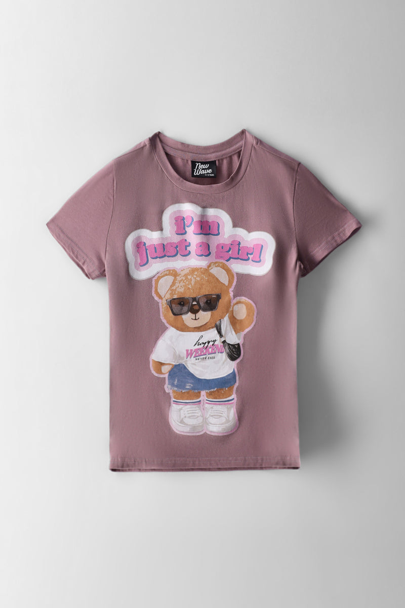Girls Im Just A Girl Fitted Teddy  Tee - Purple