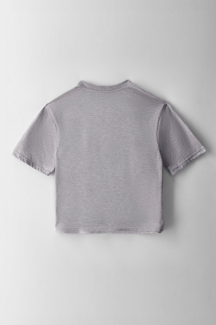 Girls Text Me Later Boxy Tee - Grey Melange