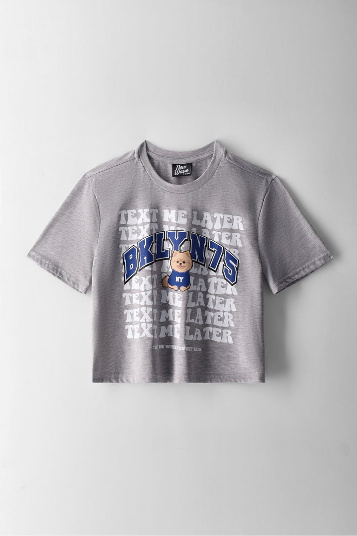 Girls Text Me Later Boxy Tee - Grey Melange