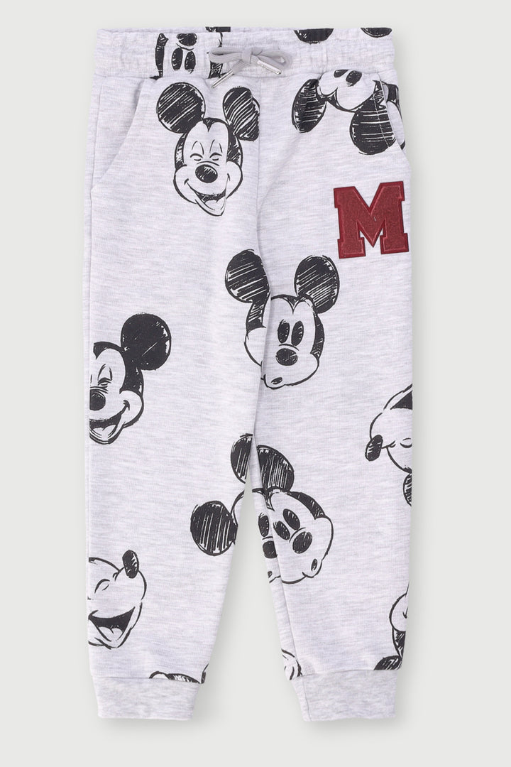 Pre-Boys Mickey Print Chenille Jogger - Grey Melange