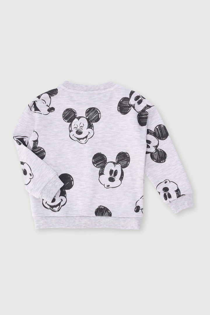 Pre-Boys Mickey Print Chenille Crew Top - Grey Melange