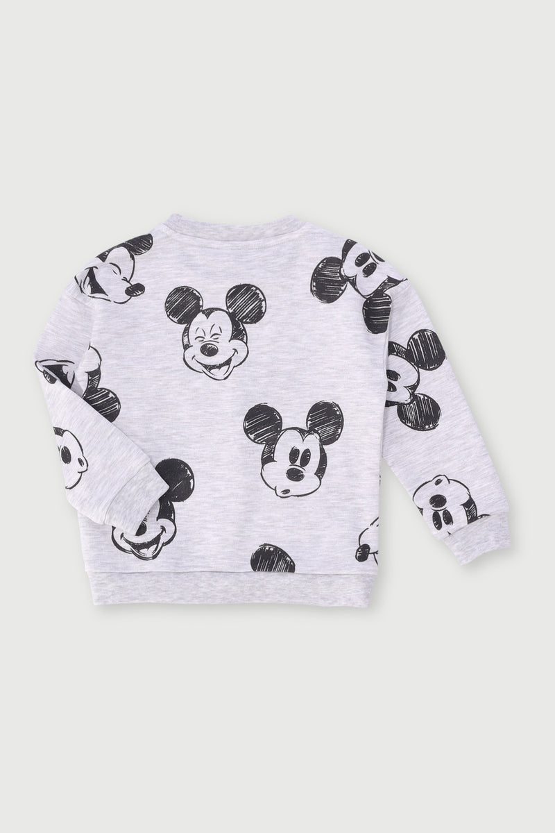 Pre-Boys Mickey Print Chenille Crew Top - Grey Melange