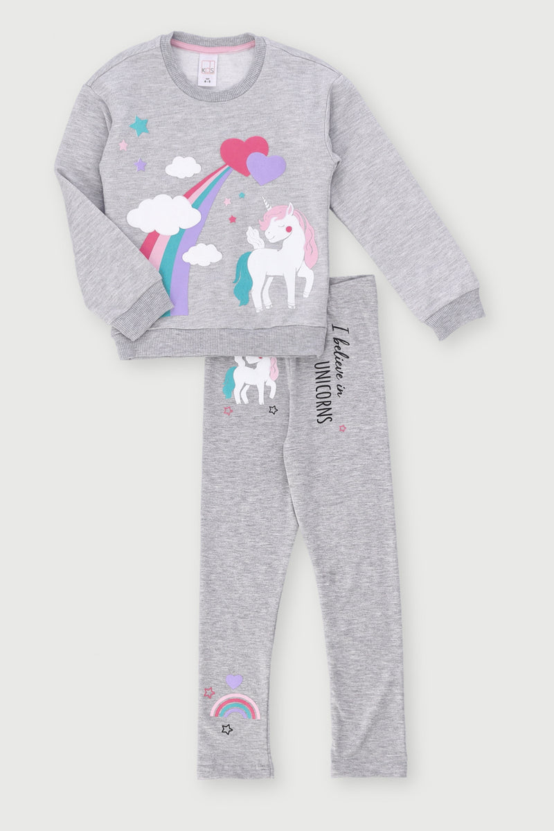 Pre-Girls Unicorn Fleece Legging Set - Grey Melange