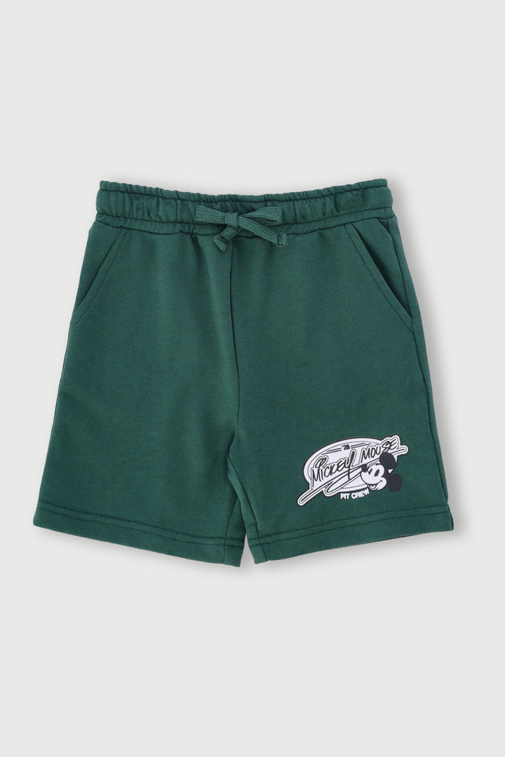 Pre-Boys Mickey Print Shorts - Dark Green
