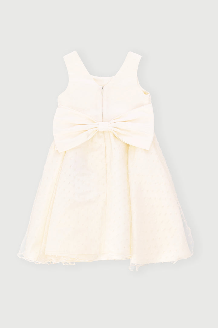 Pre-Girls Gradient Satin & Dobby Mesh Dress - Cream