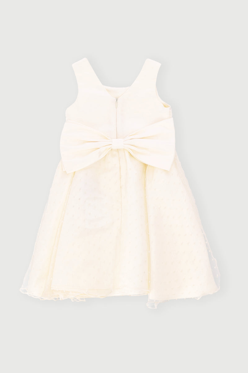Pre-Girls Gradient Satin & Dobby Mesh Dress - Cream