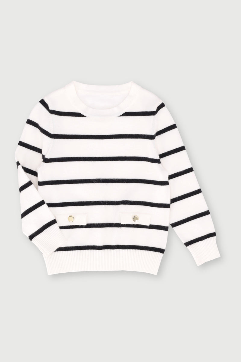 Pre-Girls Chanel Stripe Jersey  - Black/White