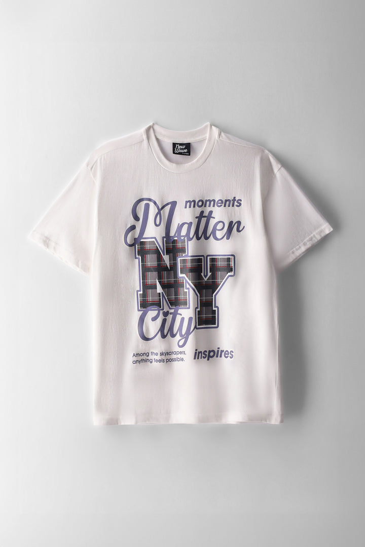 Girls NY Check Oversized Tee - Off White