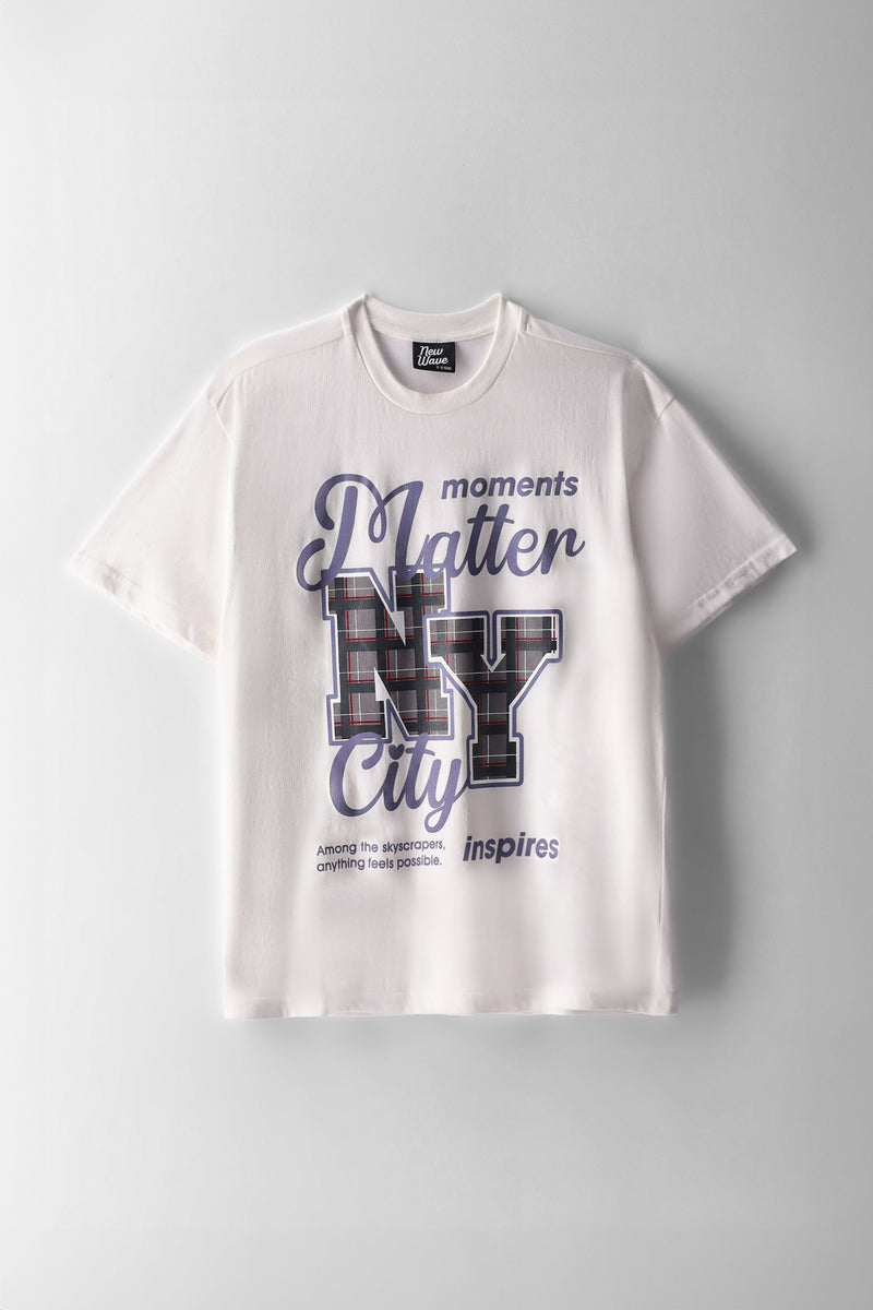 Girls NY Check Oversized Tee - Off White
