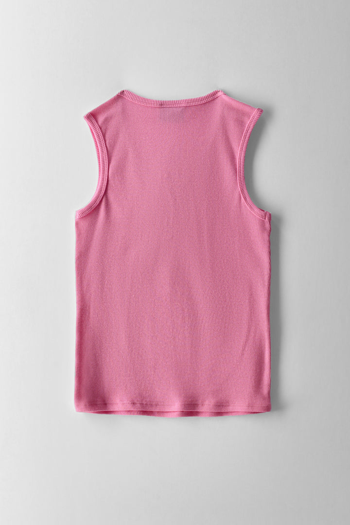 Girls Henley Rib Vest - Pink