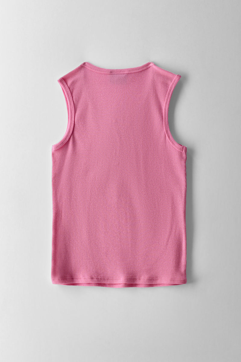 Girls Henley Rib Vest - Pink