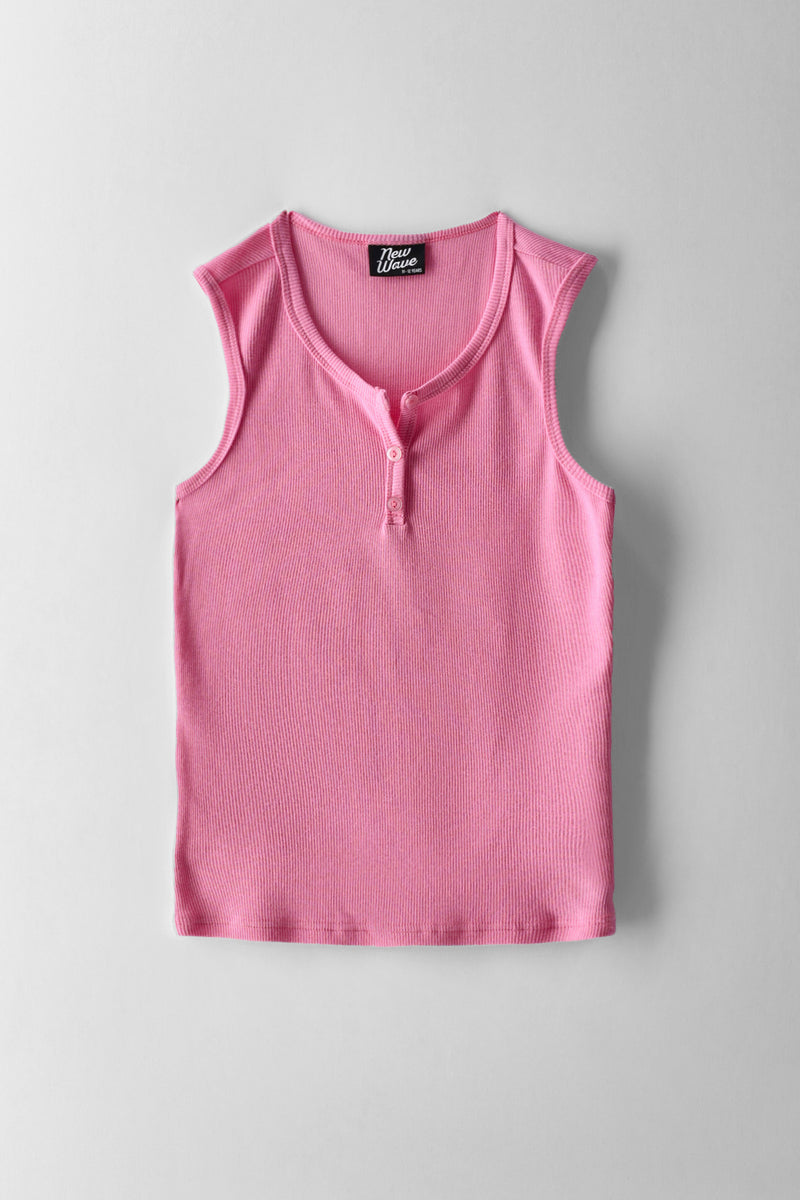 Girls Henley Rib Vest - Pink