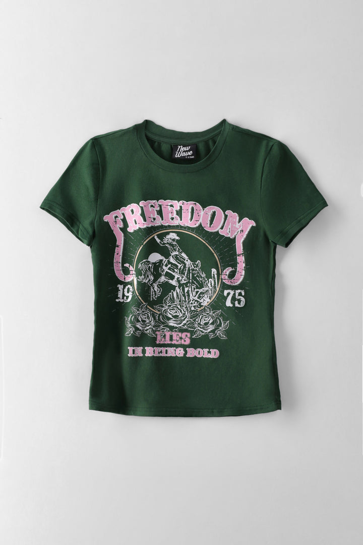 Girls Western Fitted Tee - Green