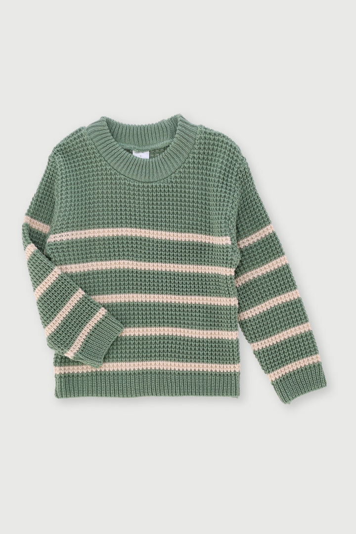 Pre-Boys Striped Waffle Pullover - Green