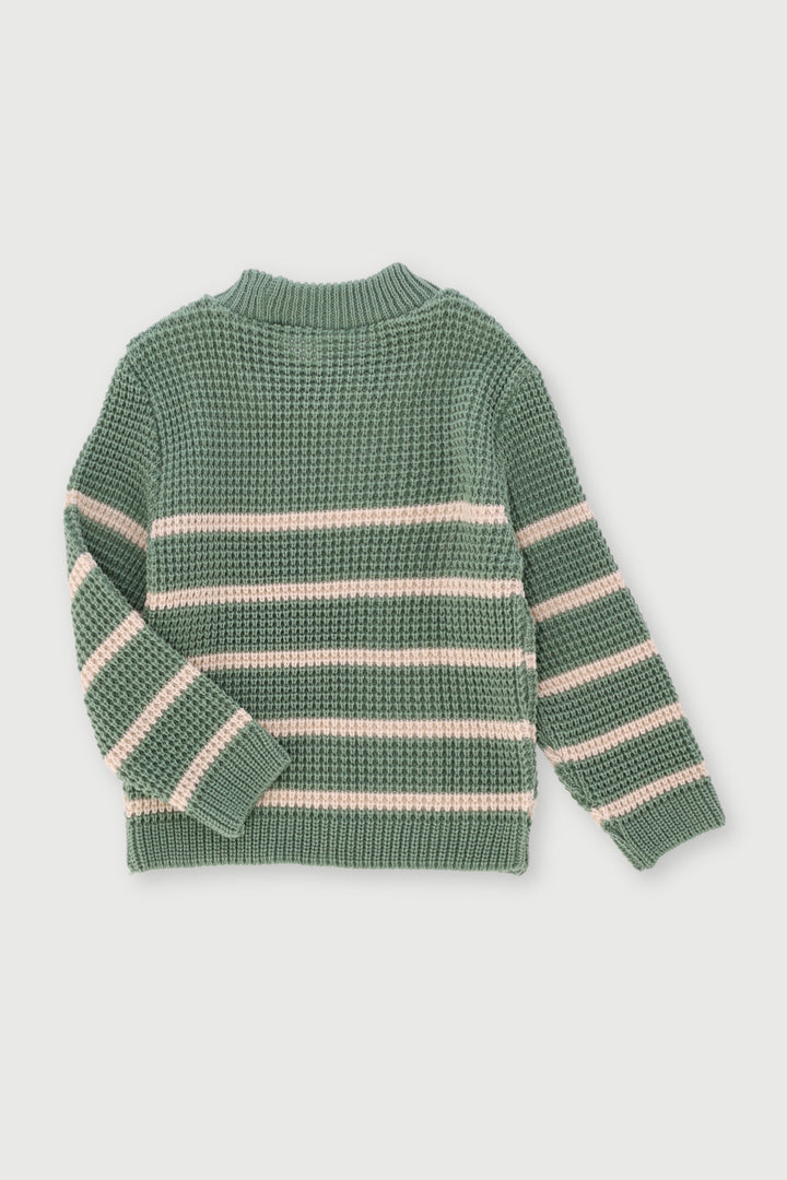 Pre-Boys Striped Waffle Pullover - Green