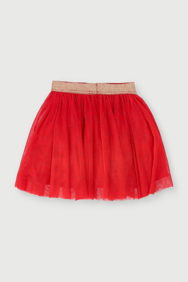 Pre-Girls Minnie Glitter Mesh Skirt - Red