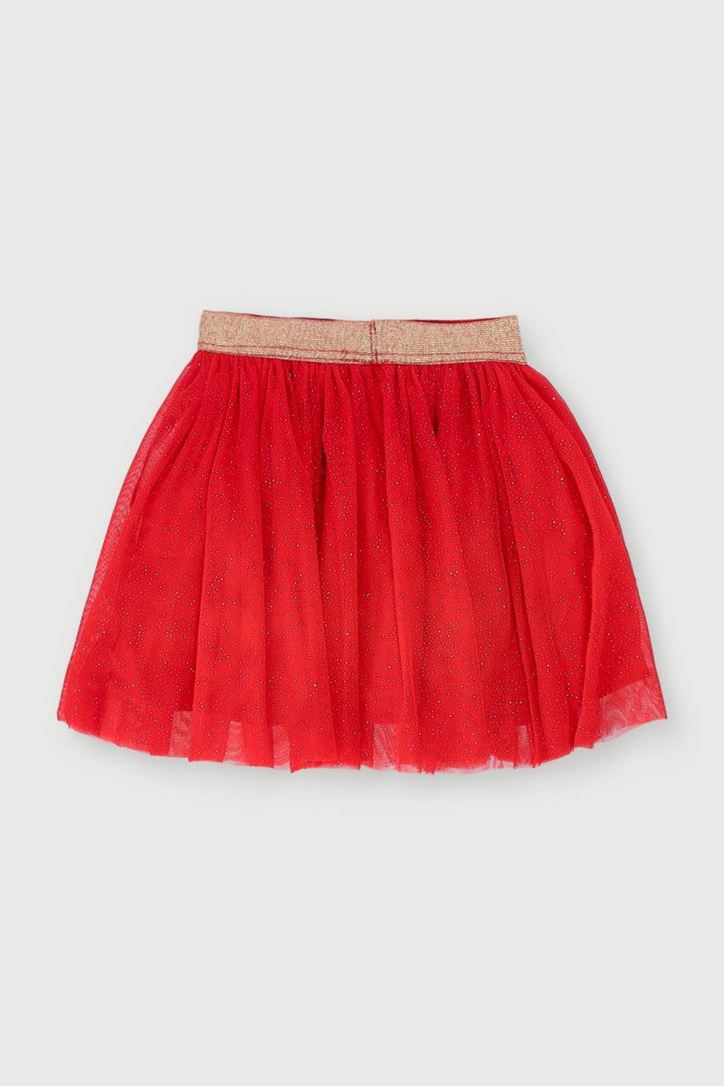 Pre-Girls Minnie Glitter Mesh Skirt - Red