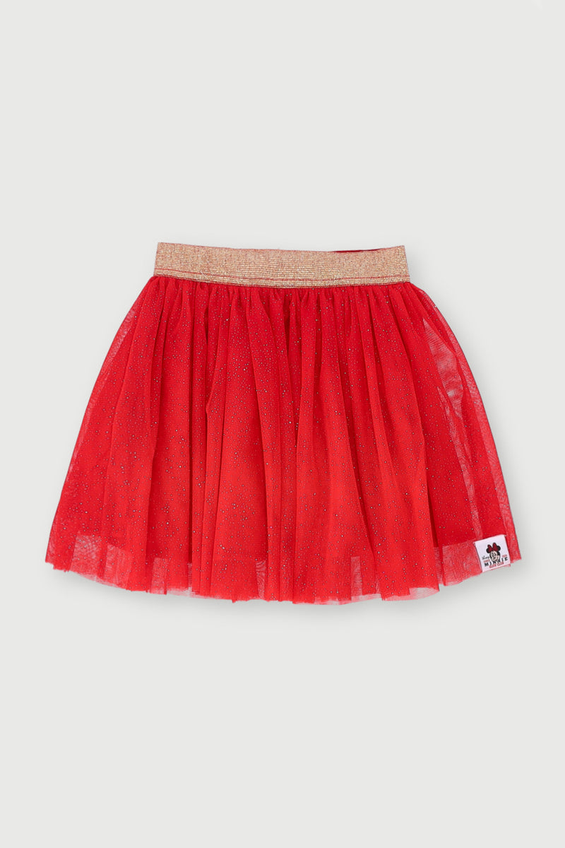 Pre-Girls Minnie Glitter Mesh Skirt - Red