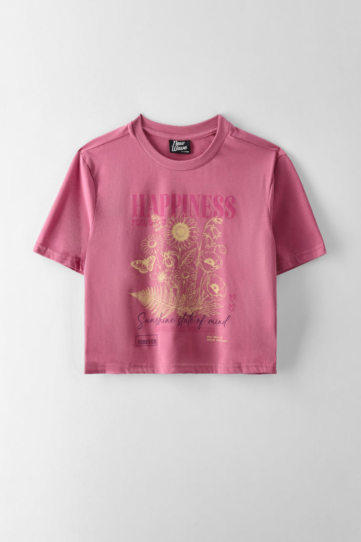 Girls Happiness Boxy Tee - Dark Pink